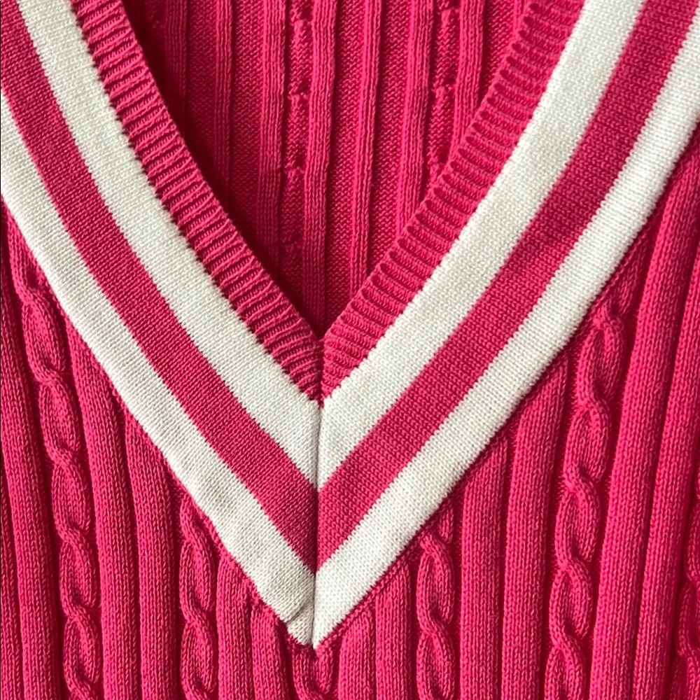 Chaps V-Neck Sweater Pink and White Cable Knit - Picture 3 of 7